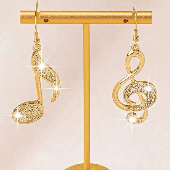 Music Symbol Quaver Treble Clef Diamond Dangle Earrings - Picture 3 of 5